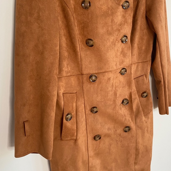 L Few Mode Trench Style Faux Suede Coat Jacket NO BELT - Picture 4 of 7